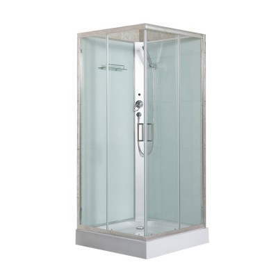 2020 New Fashion White Back Glass Aluminium Alloy Frame Square Sliding Door Shower Cabin with Tray without Top Shower